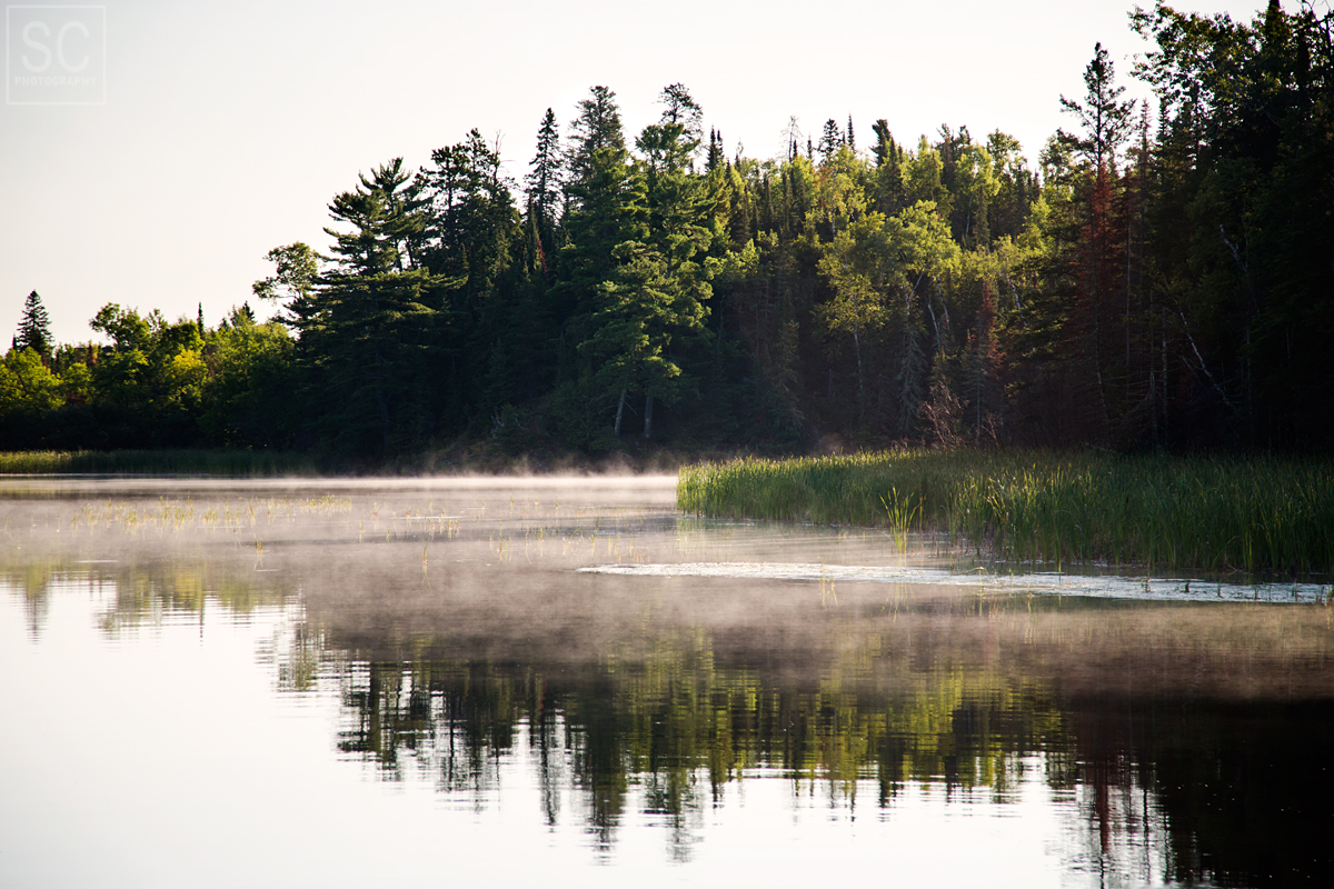 Early morning mist over water on the way to the park