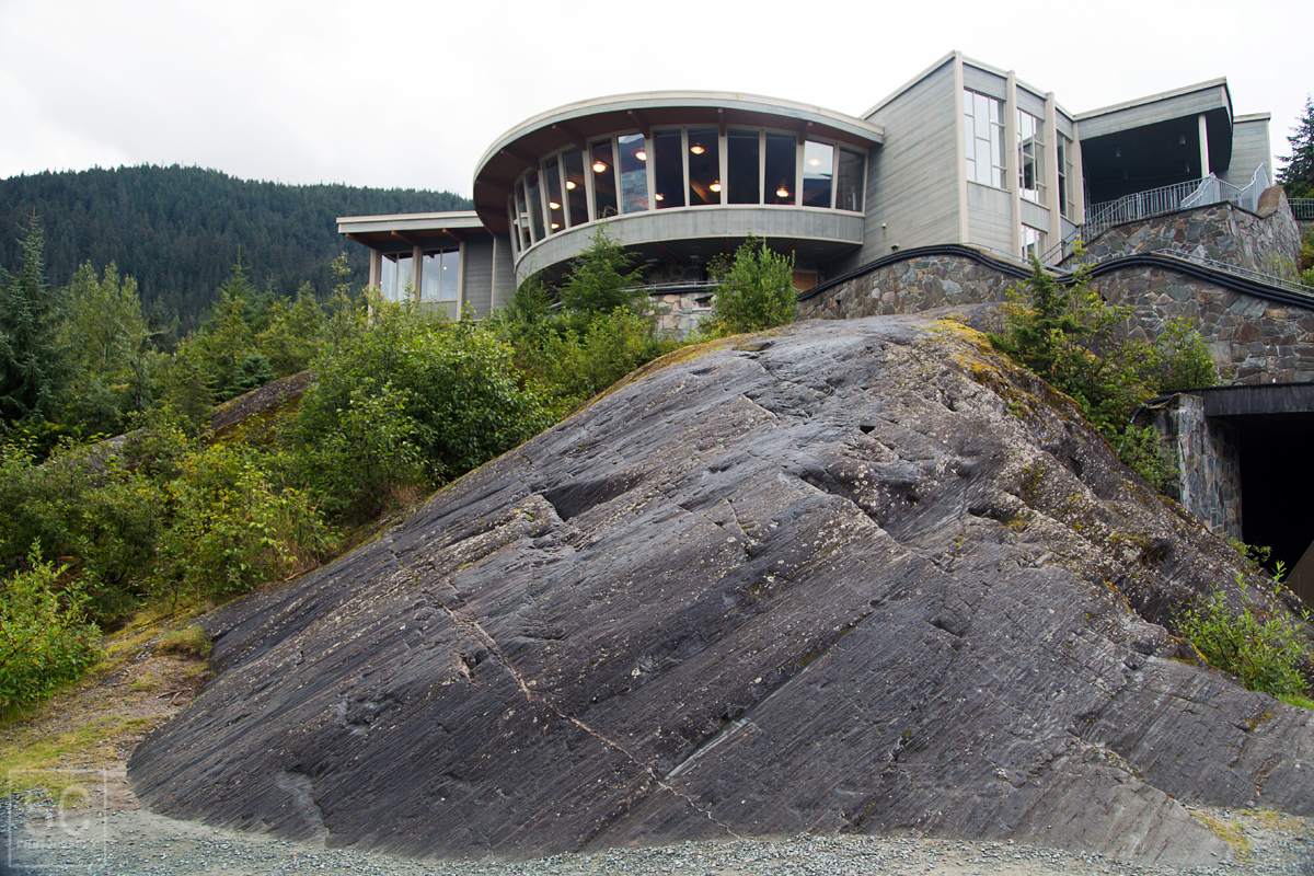 Mendenhall Glacier visitor center sits on top of a rock carved by ice and has an amazing view of the glacier and the the valley