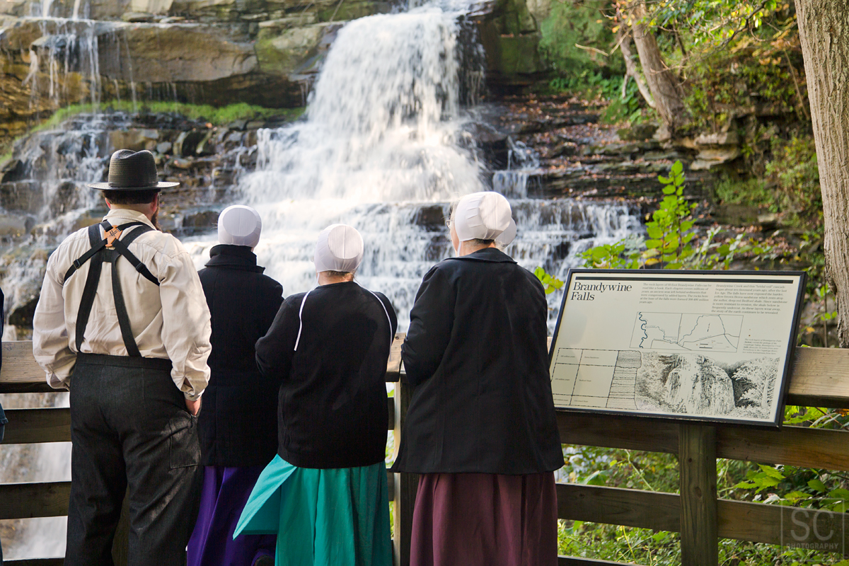 Amish family enjoying the falls