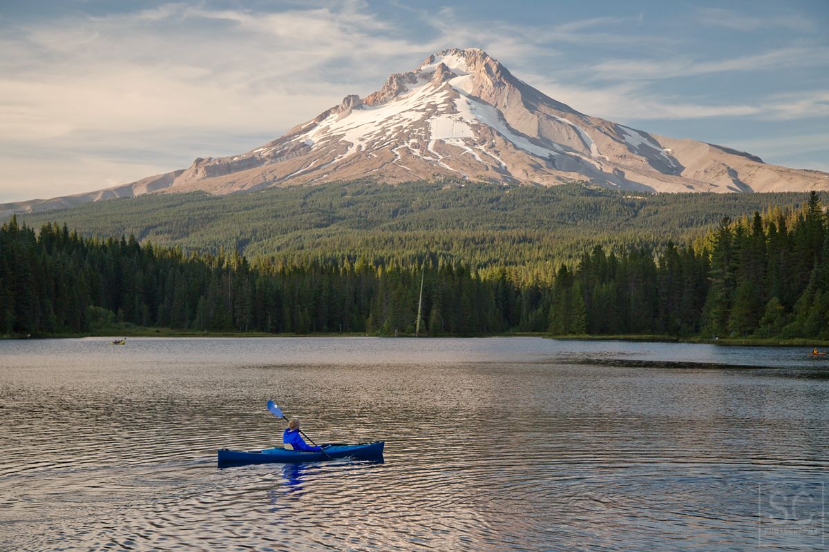 Mount Hood from Trillium Lake. The lodge is somewhere on the right side of the mountain where the tree line ends