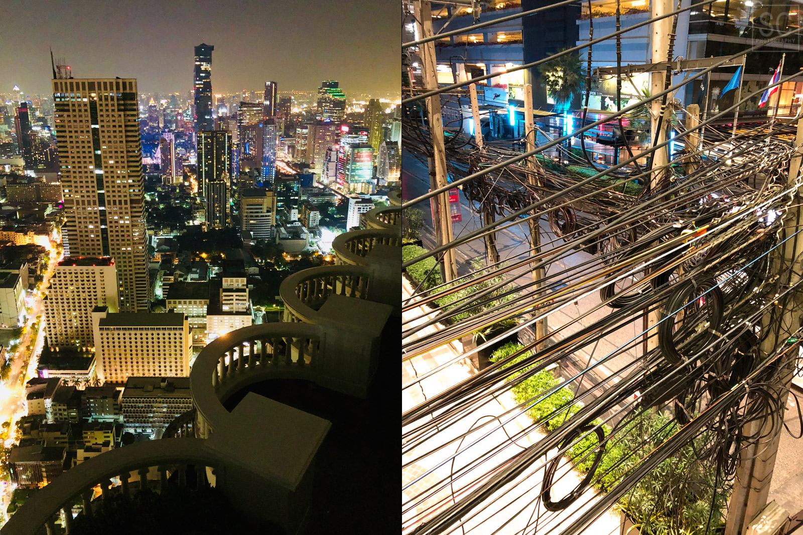 Bangkok from the rooftops and from up-close.Crazy wiring! 